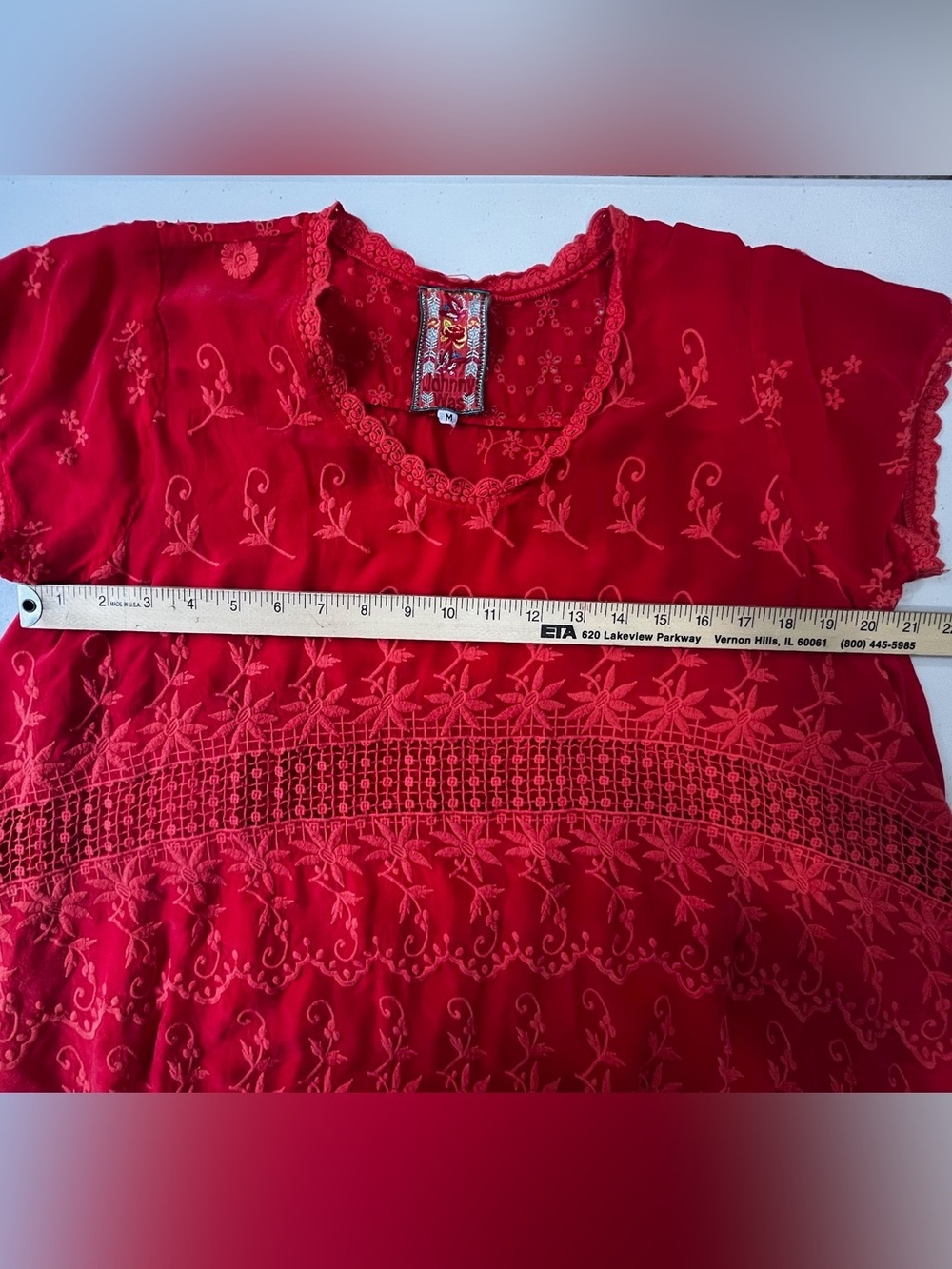 Johnny Was Orange Embroidered Cupra Rayon Handkerchief Hem Tunic Top Sz M - Picture 7 of 7